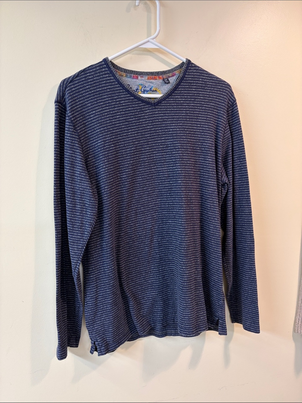 Robert Graham Navy and Light Blue Striped Crewneck Sweater